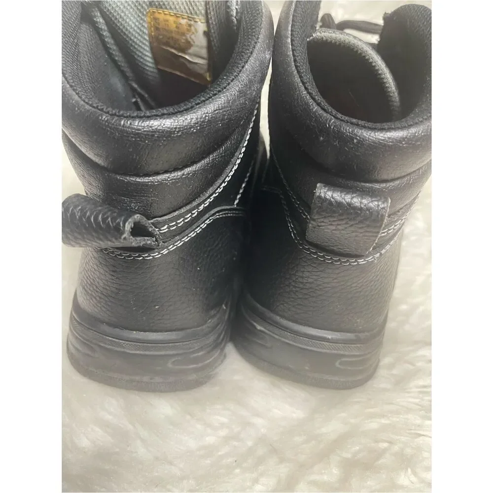 Skechers Men’s steel toe work leather Black Lace-Up Work Boots SZ 12